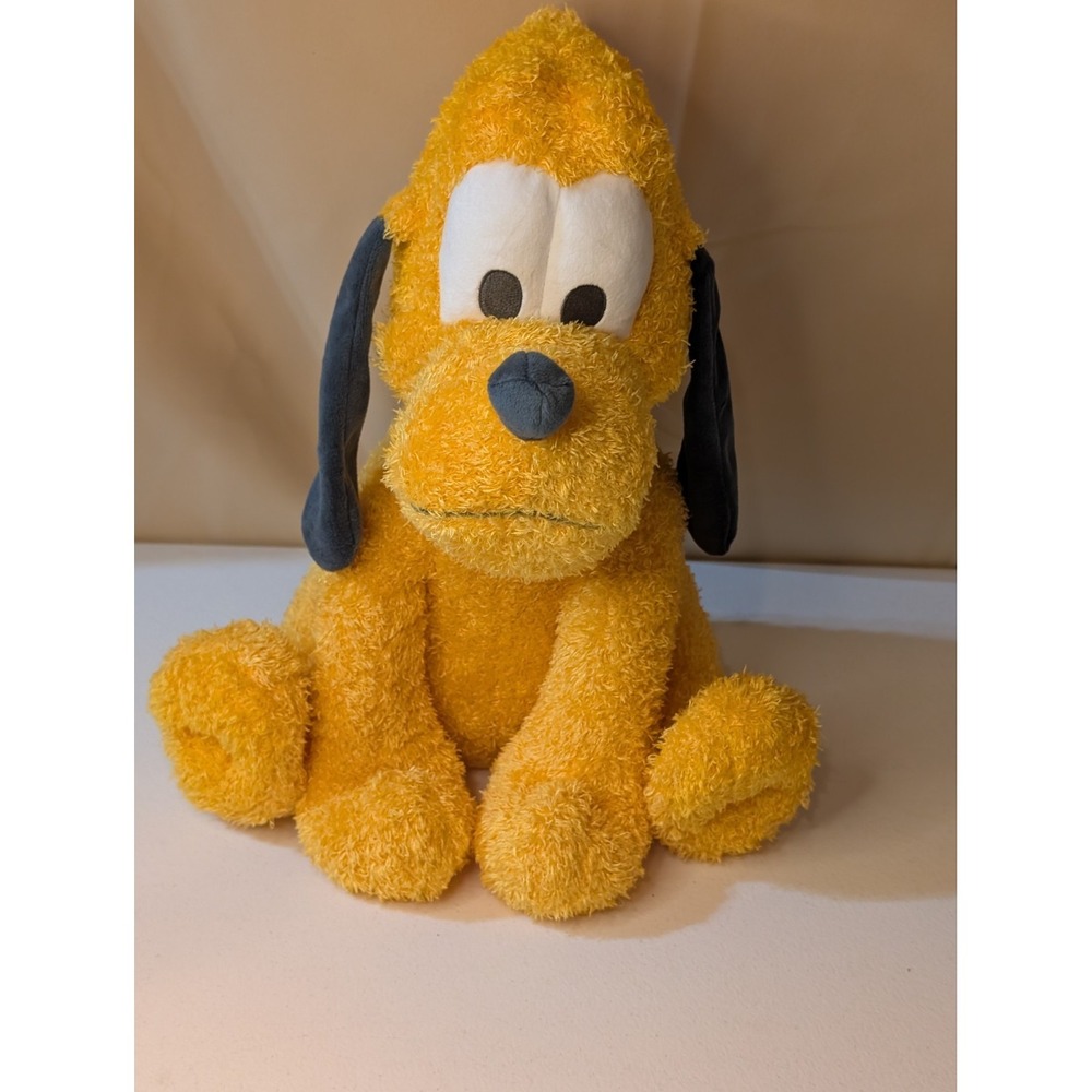 DISNEY Pluto 16" Plush Dog Stuffed Animal Yellow Black Ears Green Collar Toy - Picture 1 of 5